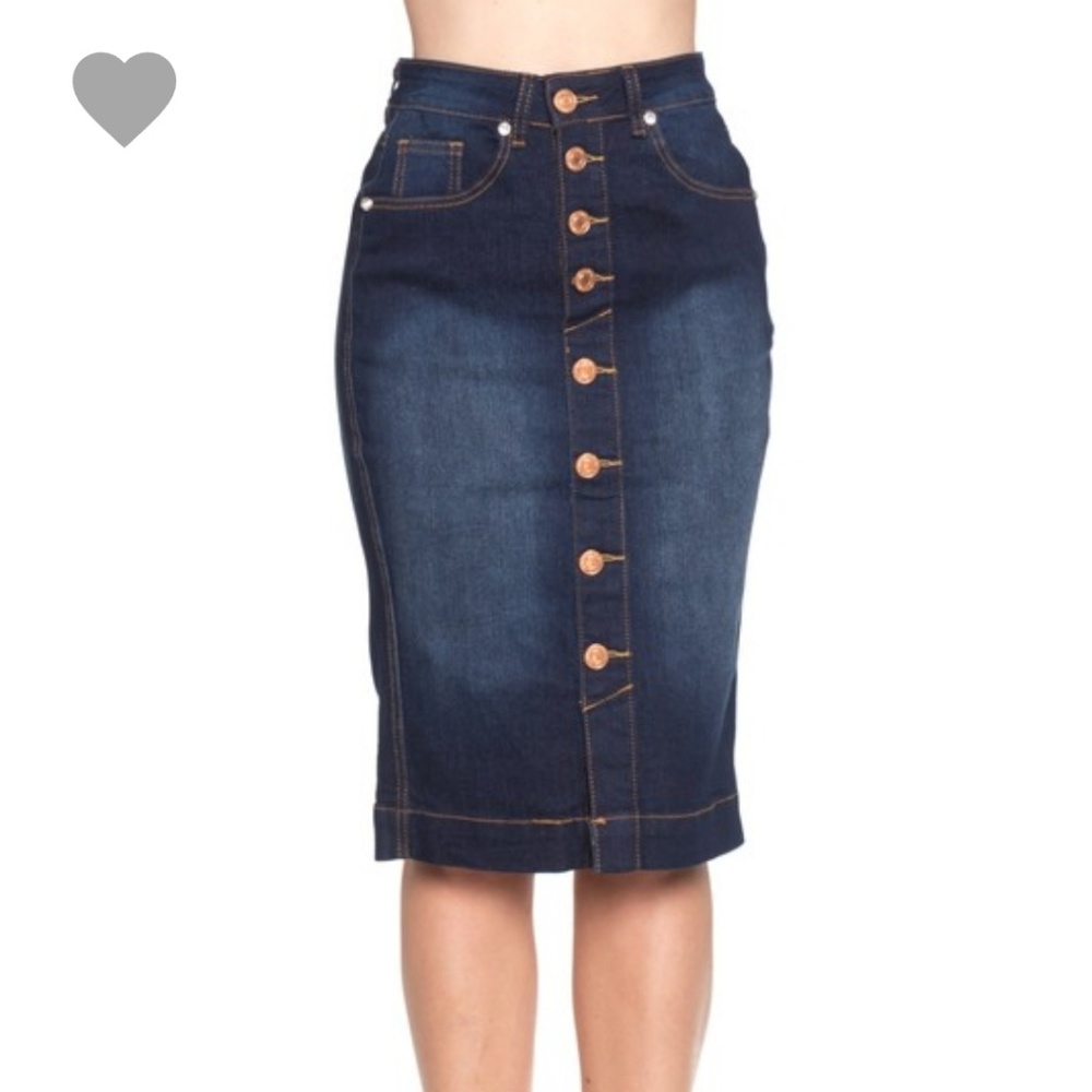 Button Down Stretchy Jean Skirt